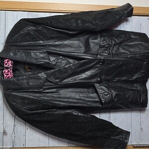 Vintage 80's G4000 Black Leather Paisley Suede Sleeves Button Jacket Size S
